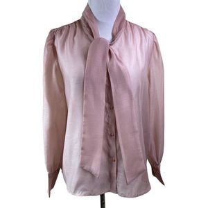 Zara Neck Tie Sheer Button Down Blouse Dusty Pink